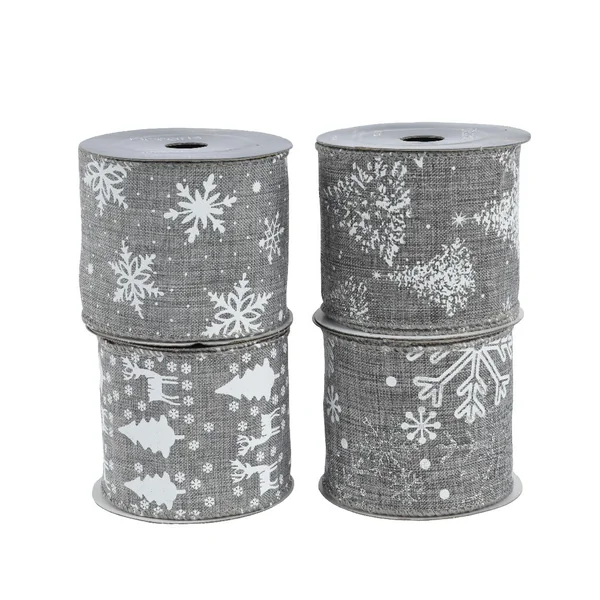Ruban décoratif en polyester gris à motifs blancs - 270 x 6,3 cm