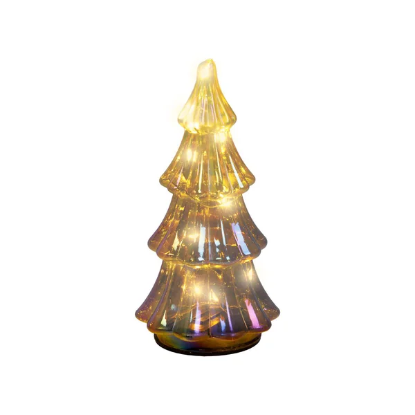 Sapin en verre marron à micro LED blanc chaud effet flash - Ø 9 x H 17,1 cm