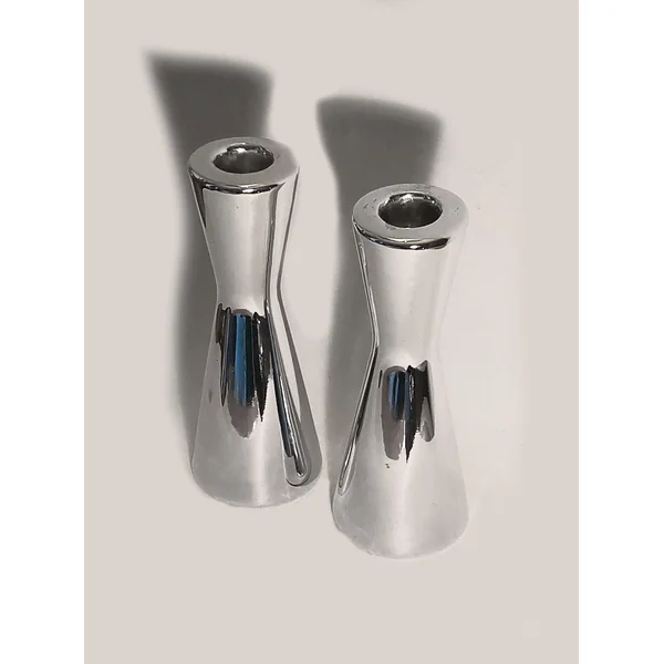 Set of 2 Ceramic Silver Candle Holders
