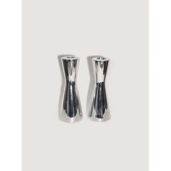 Set of 2 Ceramic Silver Candle Holders