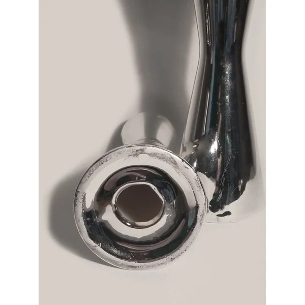 Set of 2 Ceramic Silver Candle Holders
