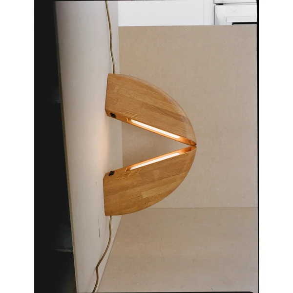 Set of 2 Vintage French Artisanal Table Lamps in Solid Oak Wood C. 1980