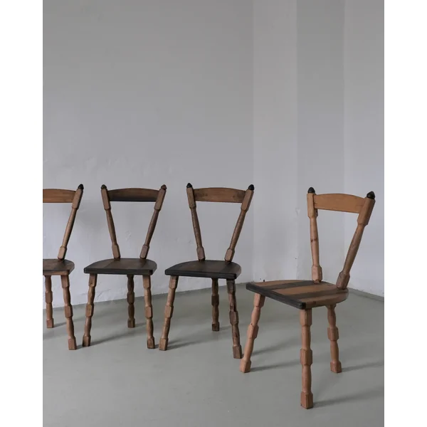 Set of 4 Brutalist Sculptural Tripod Dining Chairs, 1970s
