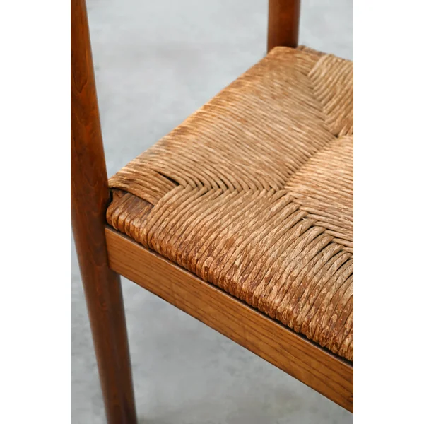 Set of Six French Oak Dining Chairs with Rush Seats, 1970's