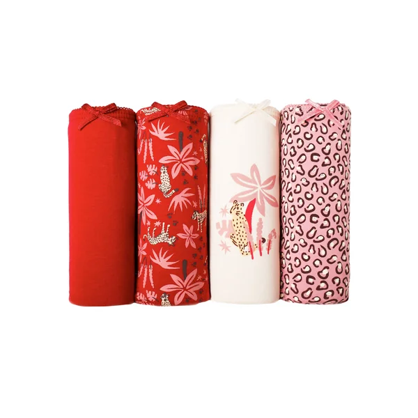 Slip coton imprimé motifs "panthère" assortis – Lot de 4, rouge