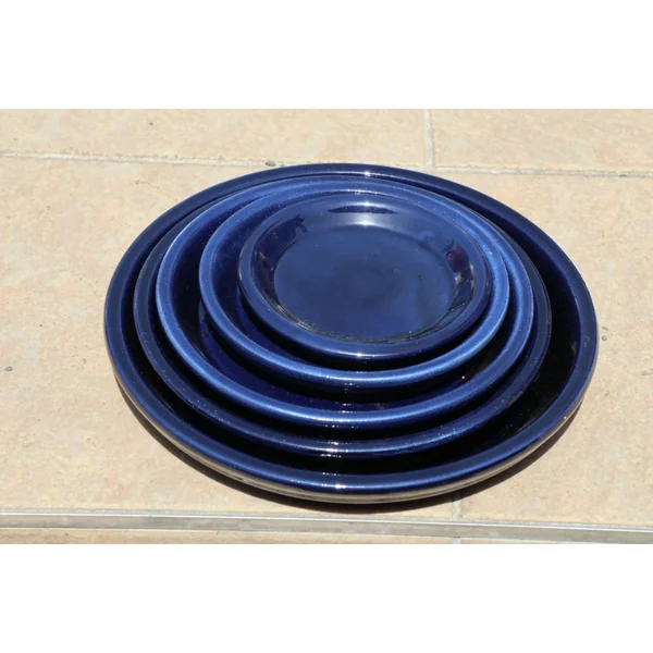 Soucoupe en terre cuite émaillée bleu Nuit étoilée Les Poteries d’Albi - Ø 33 cm