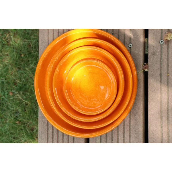 Soucoupe en terre cuite émaillée orange Savane Les Poteries d’Albi - Ø 36 cm