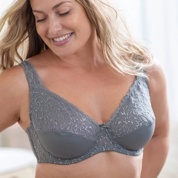 Soutien-gorge forme minimiseur avec armatures en microfibre et tulle brodé - lot de 2, gris + vert