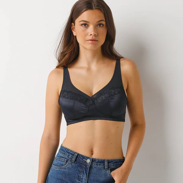 Soutien-gorge forme minimiseur maille et dentelle Teagan - sans armatures, noir