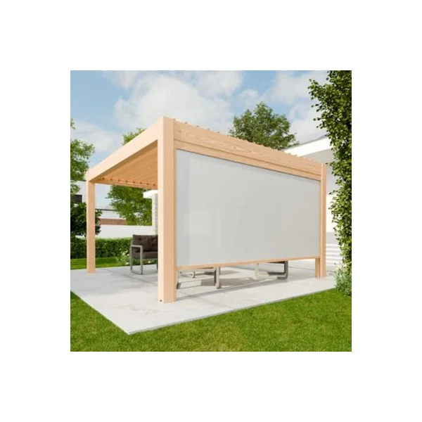 Store ZIP 368 x 225 cm pour pergola Vali 4 x 4 m coloris chêne clair et blanc