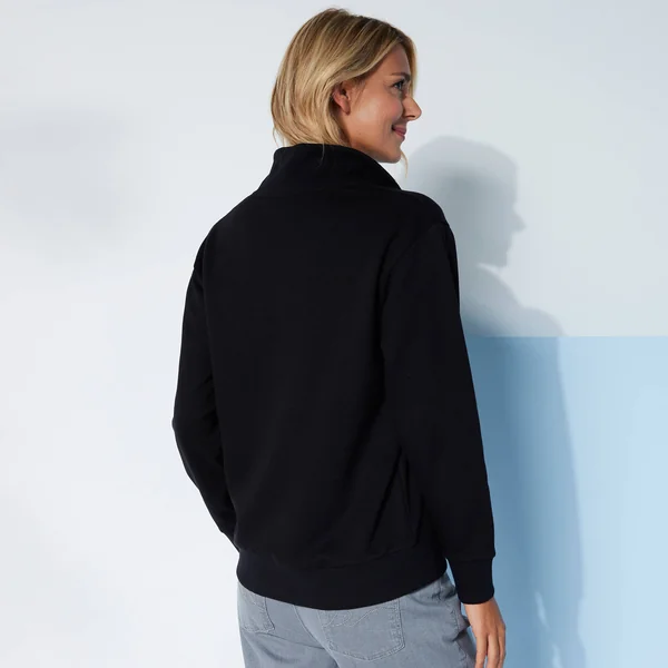 Sweat col montant zippé en molleton gratté, noir
