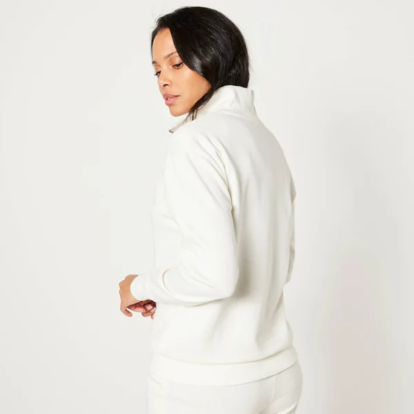Sweat col montant zippé en molleton gratté, écru