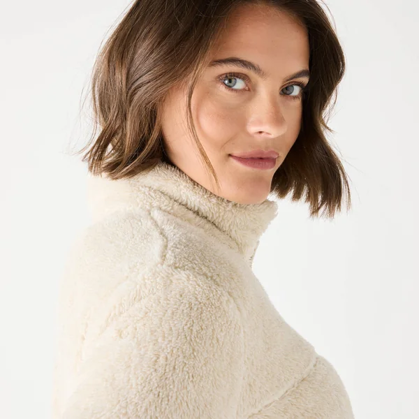 Sweat zippé, maille peluche, beige chiné