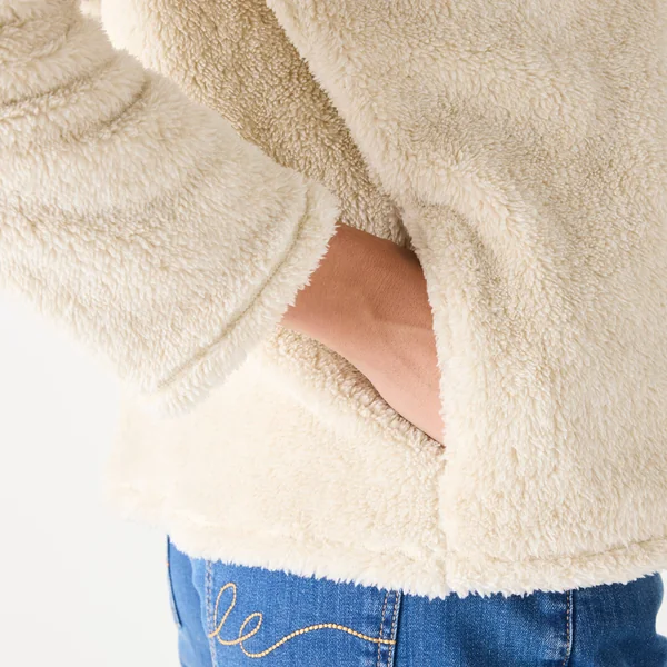 Sweat zippé, maille peluche, beige chiné
