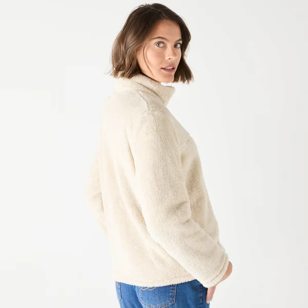 Sweat zippé, maille peluche, beige chiné