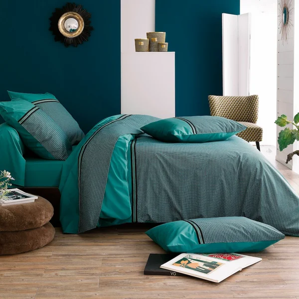 Taie de traversin 190x43 cm percale de coton GUSTAV vert Emeraude