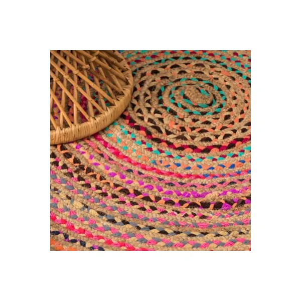 Tapis rond en jute et tissu multicouleur ø120 cm
