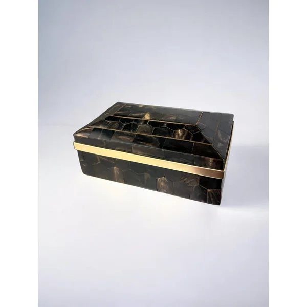 Tessellated Faux Tortoiseshell & Brass Box, Italy, 1970s