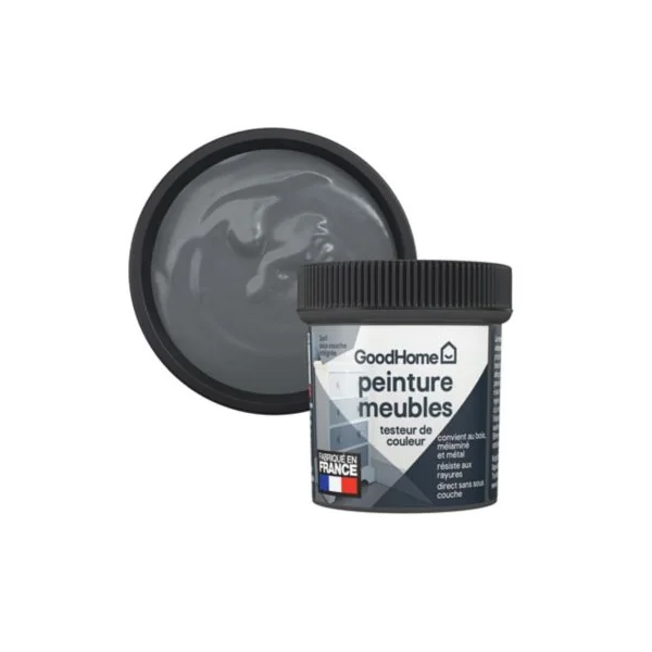 Testeur de peinture pour meubles bois, mélaminé et métal GoodHome mat gris Meriden 80ml