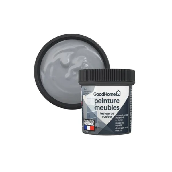 Testeur de peinture pour meubles bois, mélaminé et métal GoodHome mat gris Queens 80ml