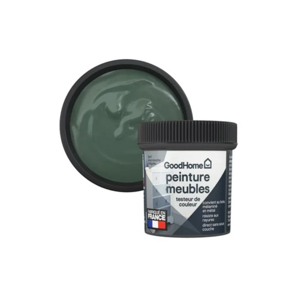 Testeur de peinture pour meubles bois, mélaminé et métal GoodHome mat vert Ballina 80ml