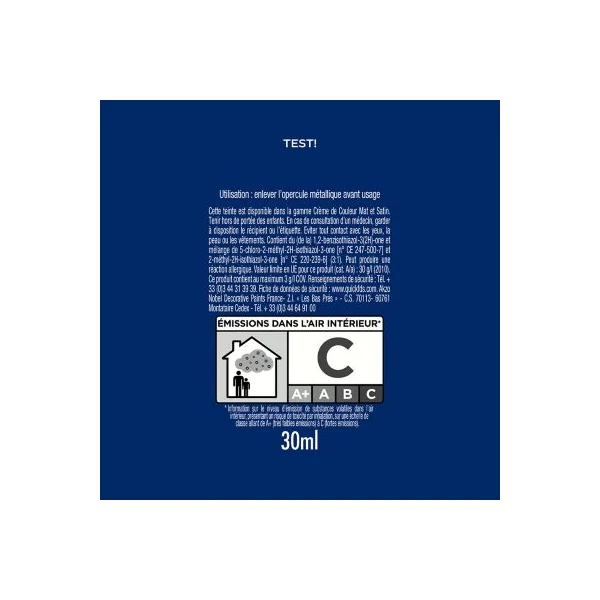 Testeur peinture blanc Dulux Valentine Crème de couleur 30 ml