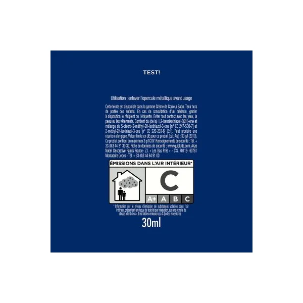Testeur peinture bleu caraïbes Dulux Valentine Crème De Couleur 30 ml