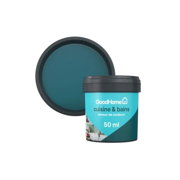 Testeur peinture cuisine et salle de bains bleu sainte-maxime satin GoodHome 50 ml