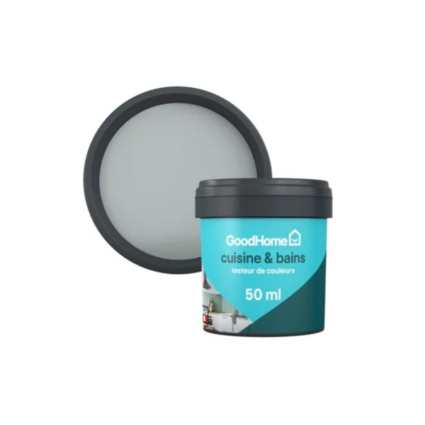 Testeur peinture cuisine et salle de bains gris brooklyn satin GoodHome 50 ml