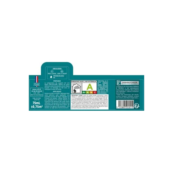 Testeur peinture de rénovation faïence et meuble de salle de bains V33 vert eucalyptus satin 75 ml