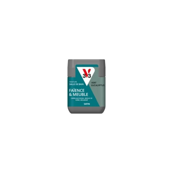 Testeur peinture de rénovation faïence et meuble de salle de bains V33 vert eucalyptus satin 75 ml