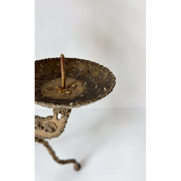 Torched Metal 3 arm Artisan Candleholder, Brutalist Poland