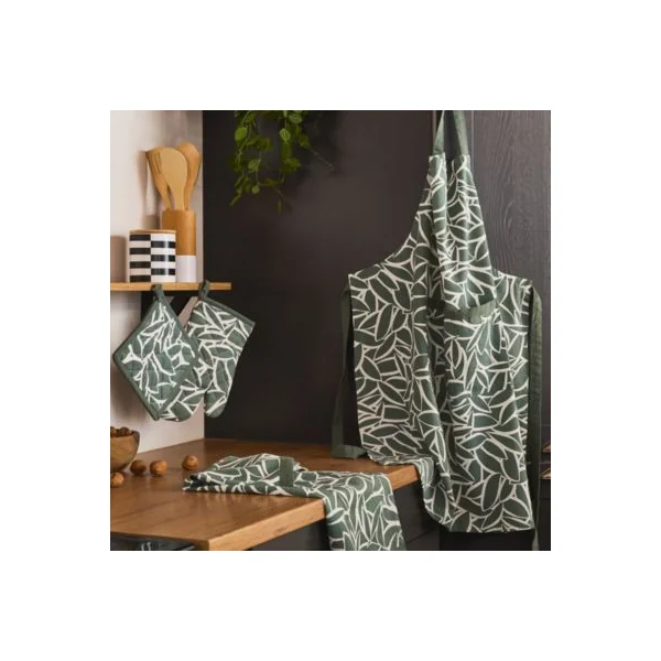 Torchons imprimé végétal vert et blanc l. 50 x L. 70 cm Guy Levasseur, 2 pièces
