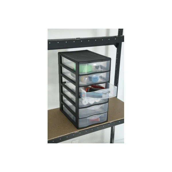 Tour en plastique 6 tiroirs Orgamix noir H. 50 x L. 26 x P. 36,5 cm