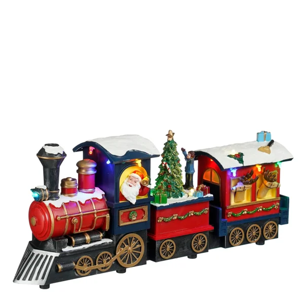 Train de Noël multicolore lumineux sur piles - 38 x 17,5 cm