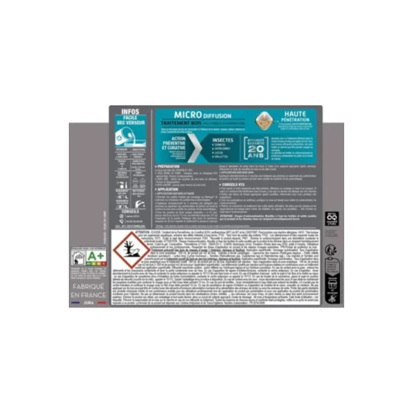 Traitement bois poutres et charpentes anti-insectes incolore mat V33 20 L - 100m²
