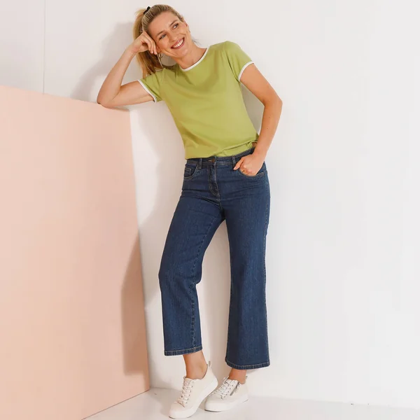 T-shirt bicolore manches courtes , vert tilleul