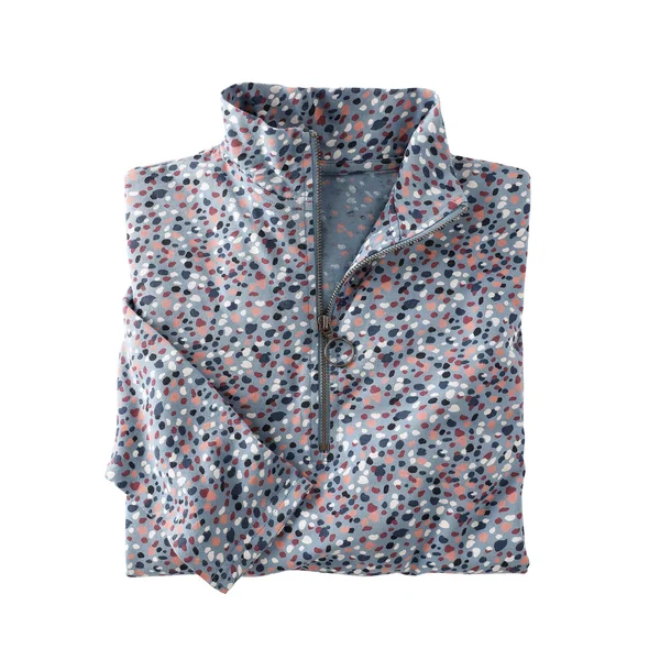 T-shirt col montant zippé imprimé, bleu grisé