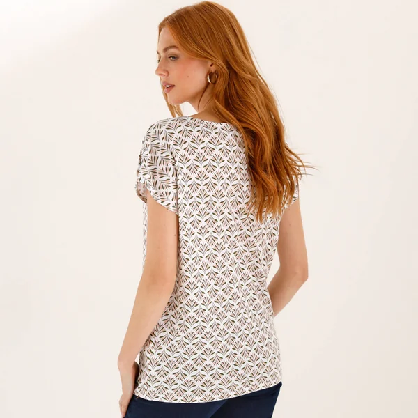 T-shirt col rond imprimé minimaliste, blanc / kaki