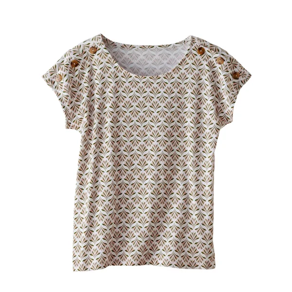 T-shirt col rond imprimé minimaliste, blanc / kaki