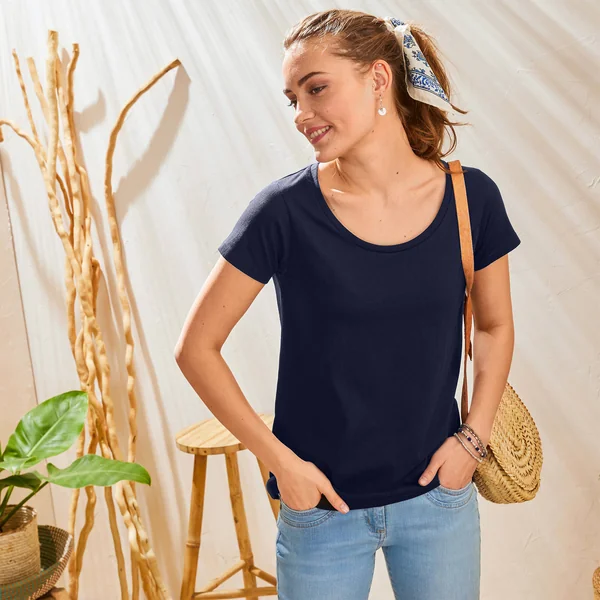 T-shirt col rond manches courtes uni coton, marine