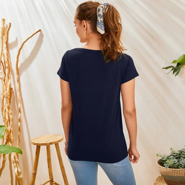 T-shirt col rond manches courtes uni coton, marine