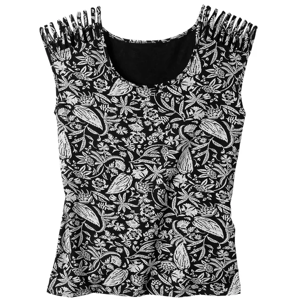 T-shirt laçage épaules imprimé bicolore, maille, noir / blanc