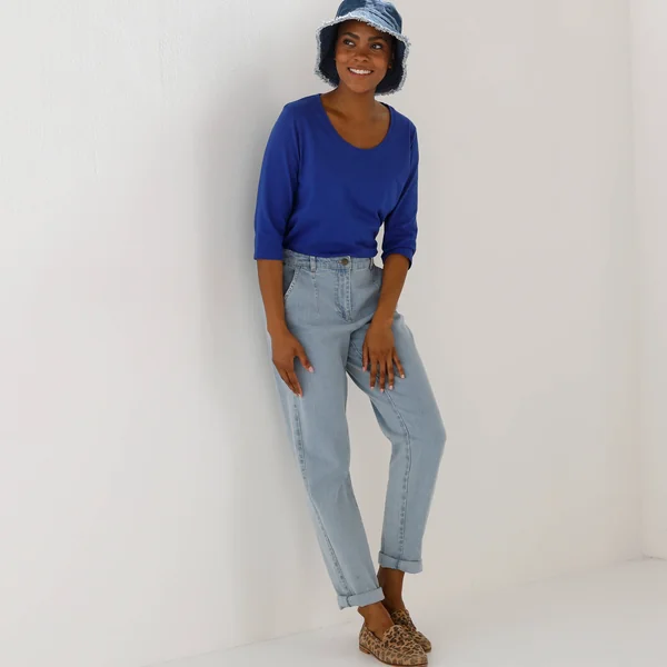 T-shirt manches 3/4 uni, coton, bleu dur