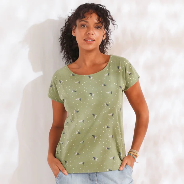 T-shirt manches courtes, imprimé minimaliste, kaki
