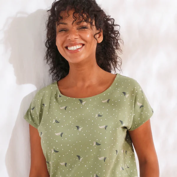 T-shirt manches courtes, imprimé minimaliste, kaki