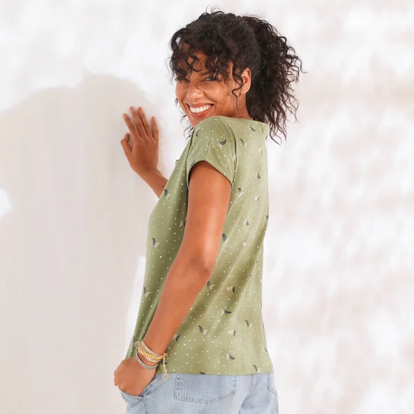 T-shirt manches courtes, imprimé minimaliste, kaki
