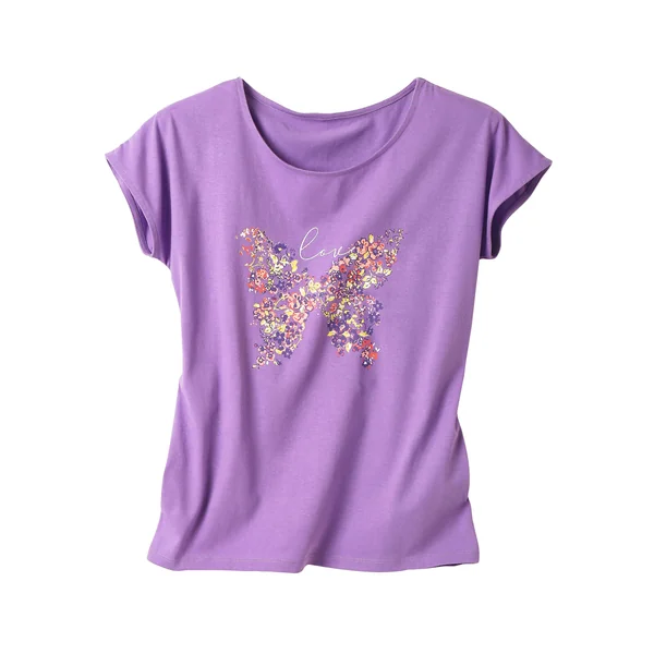 T-shirt manches courtes, imprimé placé "papillon", parme