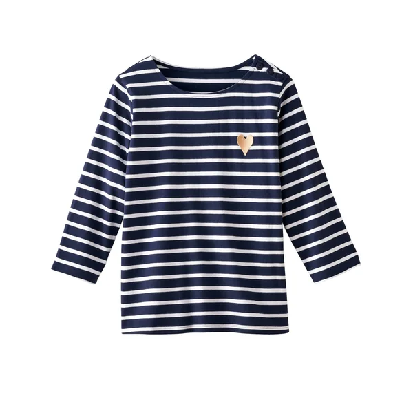 T-shirt marinière broderie coeur doré en coton biologique(**), marine / blanc