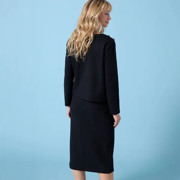 T-shirt Spécial Petites uni, détails boutons sur l'épaule, maille grattée, noir